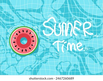 Landschaft eines Swimmingpools mit einer Wassermelone schwimmen darauf zur Sommerzeit