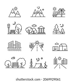 símbolos de paisaje para símbolos de mapa u otros