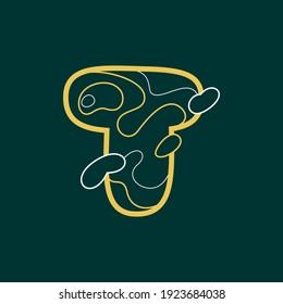 Landscape T letter logo with geology line pattern. Modern font for adventure labels, mountain travel emblem, ecology posters and outdoor sport identity, etc.