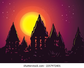landscape temple silhouette vector illustaration