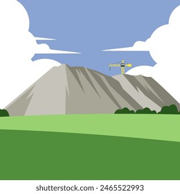 Landscape of terricon with tower crane. Flat design vector illustration.