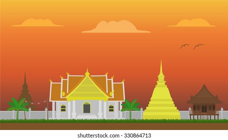  Landscape of Thailand temple in the evening vector 