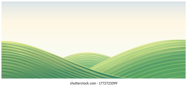 Paisaje con tres colinas, ilustración vectorial, paisaje rural.