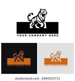 Landscape tiger logo with an underline, a combination of black and orange. Very suitable for the logo of an animal and nature lover community.