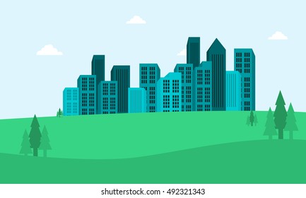 Landscape Town Hills Vector Flat Illustration Stock Vector (Royalty ...