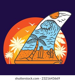 landscape, travel, illustration, beach, ocean, tropical, water, nature, art, graphic, vector, vacation, design, wave, summer, sea, palm, outdoor, seascape, sand, coast, surf, relax, cartoon, natural, 