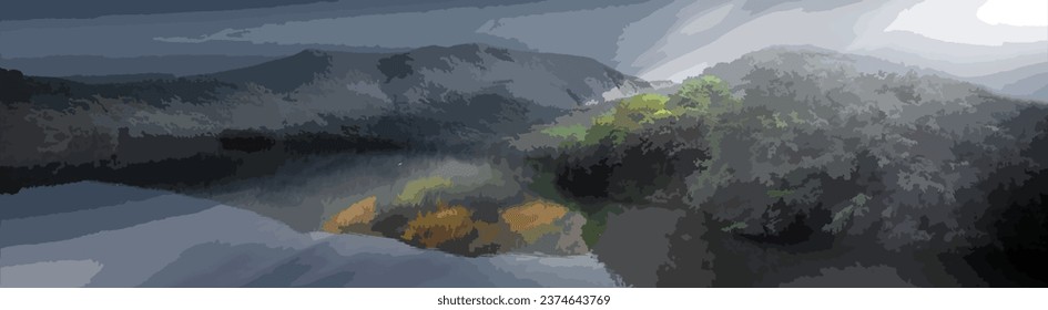 Landscape of tree canopy and a beam of sunray or light visible through it, Tyndall effect. Vector illustration - EPS - 10