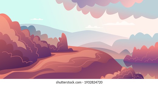 Paisaje con un árbol de estilo moderno y plano. Una plantilla para su diseño. Ilustración vectorial.