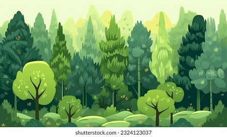 Landscape of tree forest cartoon hand draw vector illustration. background wallpaper art.