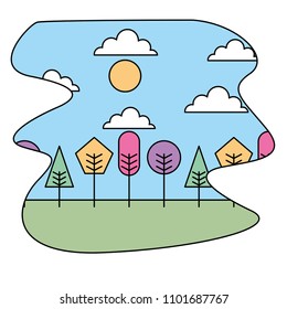 landscape tree forest sky scene cartoon
