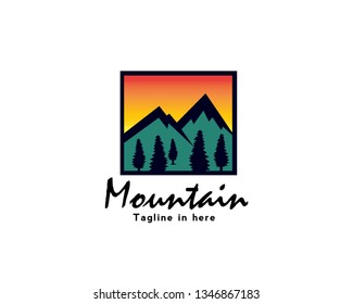 Landscape tree and mountain logo design inspiration