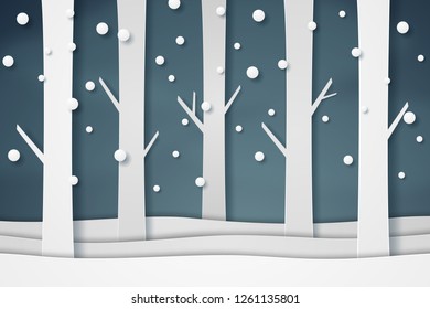 landscape and tree with snow falling in winter season