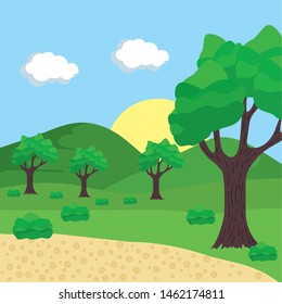 Cartoon Summer Landscape Vector Illustration Separate Stock Vector ...