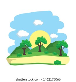 landscape tree sun sky path design vector illustration