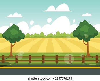 Landscape with trees. Agricultural field. Vector graphics