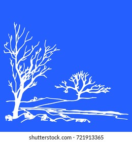 landscape, trees, branches, drawing, sketch