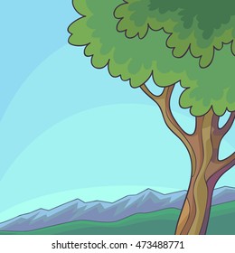 Landscape with trees. Cartoon Forest Background. Vector Illustration.