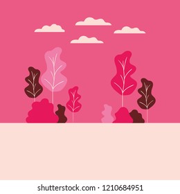 landscape with trees and clouds isolated icon