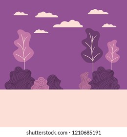 landscape with trees and clouds isolated icon