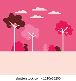 landscape with trees and clouds isolated icon