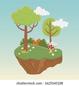landscape trees flowers greenery vegetation nature foliage background vector illustration