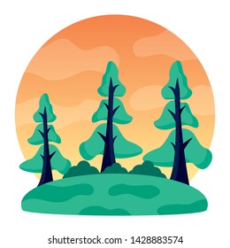 landscape trees forest meadow natural vector illustration