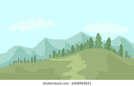 landscape trees forest mountains grass