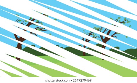 Paisagem com árvores e grama. Ilustração vetorial. Eps 10.