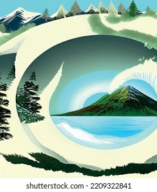  landscape with trees and green nature illustration