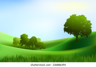  landscape trees hills background illustration