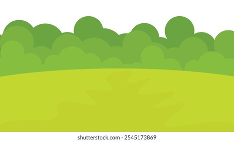 Landscape with trees and hills. Grass landscape. Green grass background. Green field vector illustration