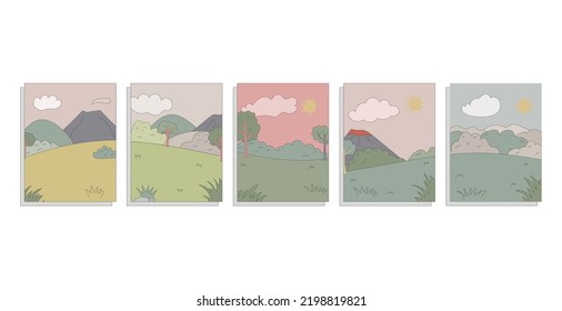 landscape with trees, hills, volcano vector background