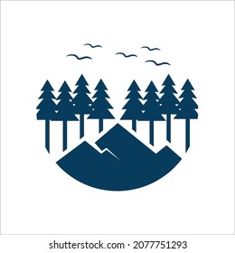 landscape with trees and mountain.
