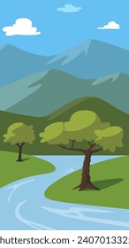 landscape with trees and mountains flat cover illustration