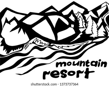 Landscape with trees and mountains. Graphics