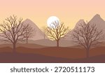 Landscape with trees and mountains on a background.