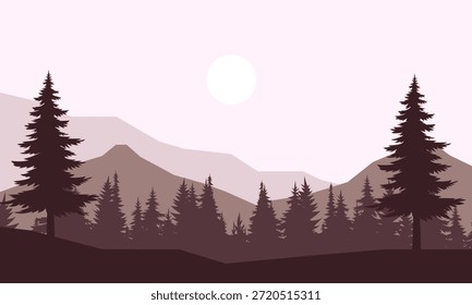 Paisagem com árvores e montanhas sobre um fundo.