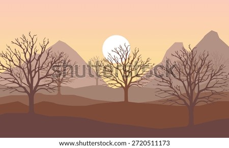 Landscape with trees and mountains on a background.