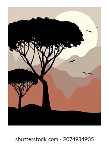 landscape with a trees and mountains. Vector illustration