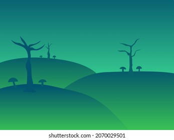landscape with trees and mushroom
