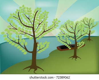 landscape with trees near the lake