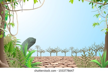 landscape of trees on the dry soil 