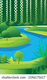 Landschaft mit Bäumen und Fluss aus der Natur