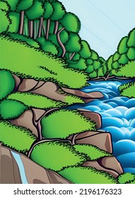 landscape with trees and river from nature