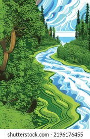 landscape with trees and river from nature