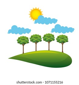 landscape with trees and sun