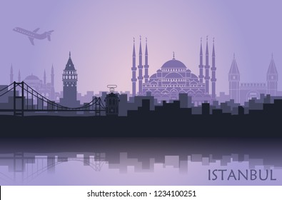 Landscape of the Turkish city of Istanbul. Abstract skyline with the main attractions