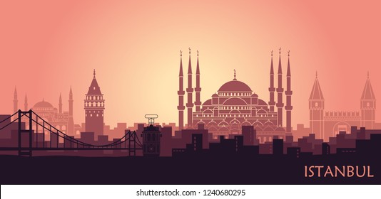 Landscape of the Turkish city of Istanbul. Abstract skyline with the main landmarks