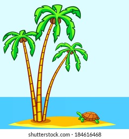 Landscape with the turtle and palms