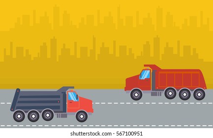 Landscape of two dump truck vector illustration